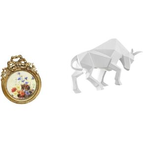 Antique Bull Frame Vintage Sculpture Round Resin Picture European Desktop Wall Display Collectible Modern Ornate Entryway Tabletop Shelf Office Weddin in Saudi Arabia