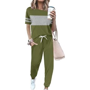 Women 2 Piece Outfits 2026 Summer Casual Tracksuit Short Sleeve Sweatpants Lounge Sets Travel Sweatsuits with Pocket in Saudi Arabia