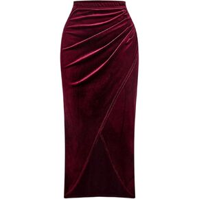 Women's Wrap Front Ruched Bodycon Velvet Skirt Slit Hem Elegant Cocktail Long Skirt in Kuwait