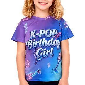 تي شيرتات برسومات عيد ميلاد للفتيات على طراز Kpop اللطيف، زي حفلة عيد ميلاد خيالي للفتيات، بأكمام قصيرة، فكرة هدية لمحبي K-pop in Kuwait