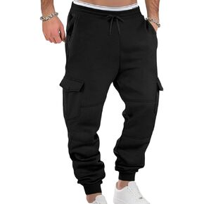 Men's Casual Cargo Sweatpants Fleece Lined Workout Joggers Athletic Drawstring Pants with Multi Pockets in Kuwait