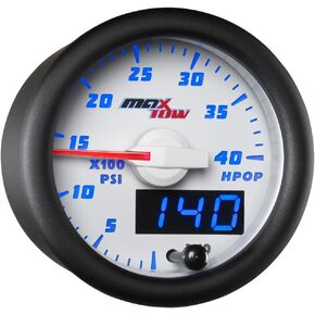 MaxTow Double Vision 4,000 PSI High Pressure Oil Pressure HPOP Gauge - Compatible with Power Stroke Diesel Engines 1994-2003 7.3L & 2003-2007 6.0L - White Gauge Face - Blue LED Dial - 2-1/16" 52mm in Kuwait