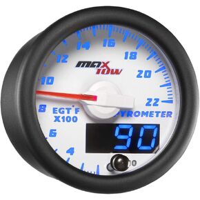 MaxTow Double Vision 2200 F Pyrometer Exhaust Gas Temperature EGT Gauge Kit - Includes Type K Probe - White Gauge Face - Blue LED Dial - Analog & Digital Readouts - for Gas Trucks - 2-1/16" 52mm in Kuwait