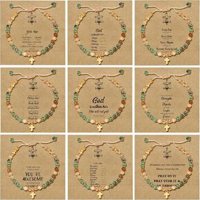 BROCC 9PCS سوار الصليب للنساء، 4MM شفاء الحجر الطبيعي مطرز أساور مجموعة قابل للتعديل حبل النايلون المسيحية اليدوية مجوهرات مضفرة in Kuwait