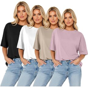 LETSEE 4 Pack Oversized Tshirts for Women Short Sleeve Workout Shirt Crew Neck Loose Fit Baggy Tee Tops Basic Clothes in Saudi Arabia