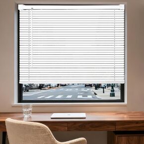 BLINDLY Home Cordless Light Filtering 1" Vinyl Mini Blinds for Windows,Horizontal Window Blinds for Home,Cordless Shades for Indoor&Outdoor Windows,24" W x 36" L,White in Saudi Arabia