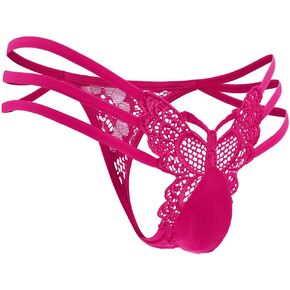 Mens Thong Underwear, Low Rise Butterfly Thongs Floral Lace, G String Femboy Lingerie, Sheer Mesh Sissy Panties in Saudi Arabia