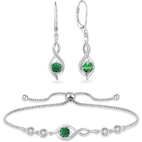 Infinity Jewelry Set 925 Sterling Silver Emerald Earrings Link Bracelet May Birthstone Jewelry Gifts for Women in Saudi Arabia