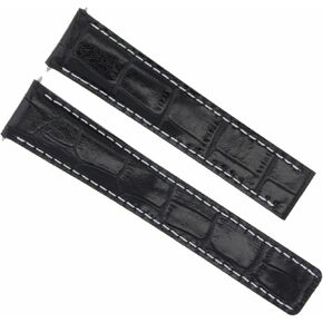 Ewatchparts 22mm Leather Watch Band Strap Compatible With Breitling Navitimer Avenger Colt Black With White Stitching in Kuwait