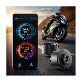 Motorcycle Tire Pressure Monitoring System, Bluetooth TPMS for Motorcycles – Real-Time Tire Pressure & Temperature Monitor with Dual External Valve-Stem Sensors, Waterproof Wireless TPMS in Kuwait