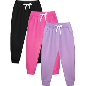 VOGRYE 3 Pack Girls Sweatpants Girls Joggers Soft Cotton Athletic Sweatpants Pants for Kids with Pocket Drawstring in Kuwait