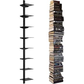Floating Book Shelves for Wall, 4 Tier Invisible Floating Bookshelf, Vertical Spine Book Tower, Wall Mounted & Space Saving, Heavy Duty Metal Book Organizer for Home Office, 2 Pack White in Kuwait