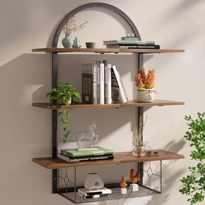 Floating Shelf for Wall- 31.5"x 24" 3+1 Tier Floating Shelves with Basket for Bathroom, Living Room,Bedroom and Kitchen Rustic Brown in Kuwait