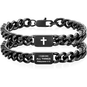 سلة عيد الفصح حشو الكتاب المقدس الآية الصليب سوار للرجال الأولاد الفولاذ المقاوم للصدأ الكوبي ربط أساور للرجال الاشياء المسيحية الملحقات تأكيد هدايا المعمودية للبنين الرجال in Kuwait