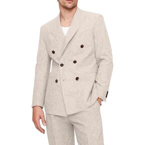 Men’s 2 Piece Linen Suit Double Breasted Peak Lapel Blazer and Adjustable Waist Pants for Beach Wedding&Business Casual in Saudi Arabia