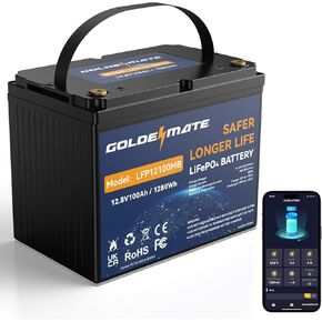 GOLDENMATE 12V 100Ah LiFePO4 Battery, Up to 15000 Deep Cycles Group 31 Lithium Battery, Built-in 100A BMS, Perfect for RV, Solar, Camping, Marine, Trolling Motor and Off-Grid Applications in Kuwait