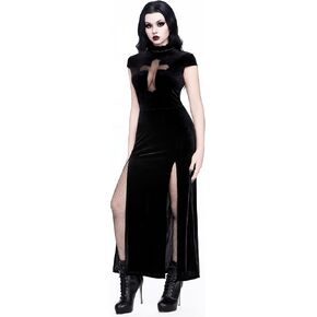 Women Gothic Dark Vampire Style Criss-Cross Cutout High Slit Bodycon Goth Dress Without Belt in Kuwait