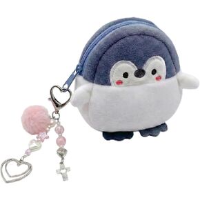 Penguin Plush Keychain Coin Purse with Pink Heart Keychain, Cute Kawaii Wallet for Women, Small Zipper Pouch for Credit Cards Lipstick, Soft Aesthetic Bag Charm for Handbags Totes Keys in Kuwait