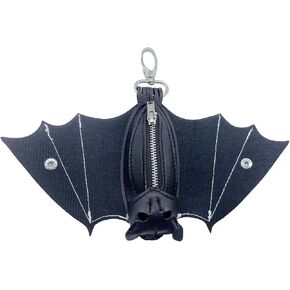 محفظة جلدية للعملات المعدنية مع سلسلة مفاتيح بسحاب، محفظة للعملات المعدنية معلقة على الطراز القوطي مصنوعة يدويًا مع أجنحة قابلة للطي in Kuwait