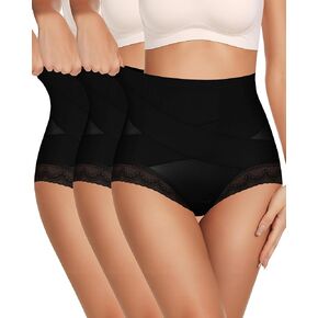 ملابس داخلية نسائية عالية الخصر للتحكم في البطن من MEIYATING، ضغط ما بعد الولادة، سراويل داخلية من الدانتيل بتغطية كاملة، 3 عبوات in Kuwait