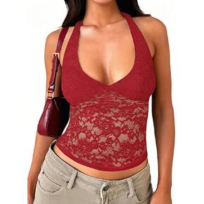 قميص نسائي دانتيل هالتر للخروج برقبة على شكل V قصير بدون ظهر بدون أكمام Y2k قميص جذاب مثير صيفي عصري 2026 in Kuwait