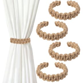 4Pcs Bohemian Braided Curtain Hooks Outdoor Curtain Tiebacks Curtain Ties Elegant Rustic Curtain Holdbacks Tie Backs Accessories Suitable for Home Office Bedroom Window Decorative(4, Linen) in Saudi Arabia