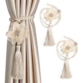 3D Flower Curtain Tiebacks, 2PCS Green Adjustable Fabric Holdbacks for Window Drapery, Summer Elegant Bedroom Home Decor & Sheer Curtain Decoration in Saudi Arabia