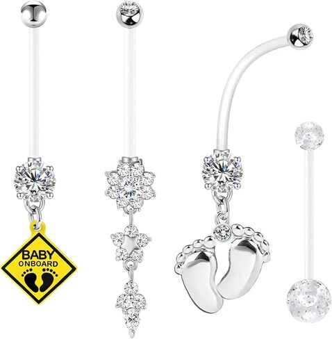 14G Flexible Clear Acrylic Pregnancy Belly Button Ring Flower,letter Dangle Pregnancy Maternity Belly Rings in Saudi Arabia