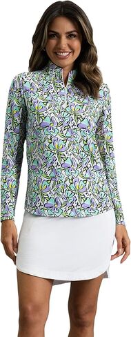 IBKUL UPF 50+ Sun Protection, Icefil Cooling, Moisture-Wicking Sonia Long Sleeve Mock Neck Top in Kuwait