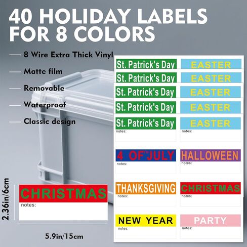 ملصقات مرمزة بألوان العطلات - عبوات متعددة - 40 قطعة من ملصقات تخزين الديكور الموسمي لعيد الميلاد والهالوين وعيد الفصح - ملصقات للمنزل والمكتب وتنظيم الفصول الدراسية، ومستلزمات النقل in Kuwait
