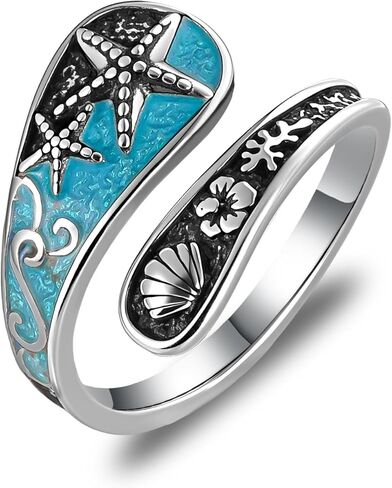 Starfish Spoon Ring 925 Sterling Silver Adjustable Starfish Open Ring Ocean Beach Jewelry for Women Ocean Lovers in Saudi Arabia