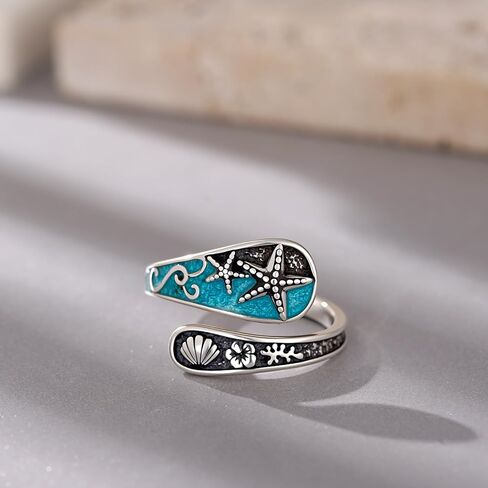 Starfish Spoon Ring 925 Sterling Silver Adjustable Starfish Open Ring Ocean Beach Jewelry for Women Ocean Lovers in Saudi Arabia