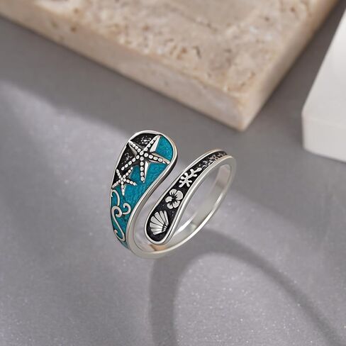Starfish Spoon Ring 925 Sterling Silver Adjustable Starfish Open Ring Ocean Beach Jewelry for Women Ocean Lovers in Saudi Arabia