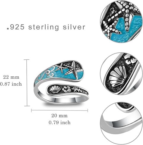 Starfish Spoon Ring 925 Sterling Silver Adjustable Starfish Open Ring Ocean Beach Jewelry for Women Ocean Lovers in Saudi Arabia