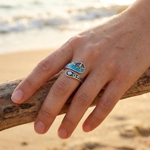 Starfish Spoon Ring 925 Sterling Silver Adjustable Starfish Open Ring Ocean Beach Jewelry for Women Ocean Lovers in Saudi Arabia