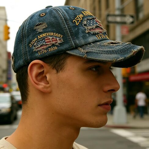 250th USA Anniversary Denim Flag Baseball Cap America's Commemorative Patriotic Hats in Kuwait