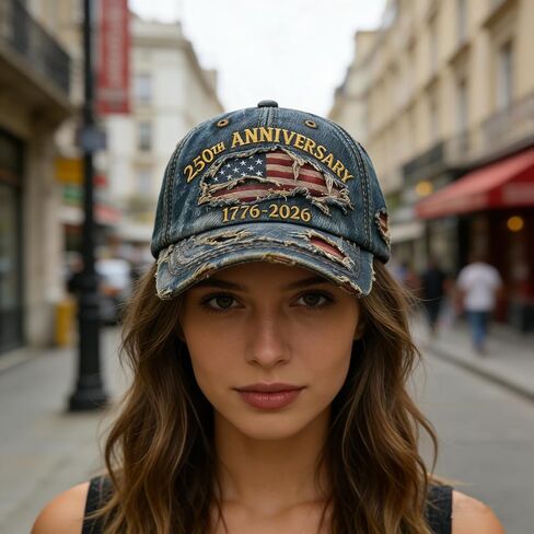 250th USA Anniversary Denim Flag Baseball Cap America's Commemorative Patriotic Hats in Kuwait