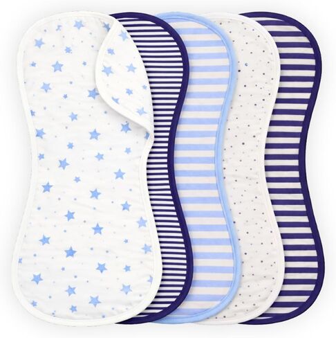 Tom Tom's Kids + Baby Organic Burp Cloths - Pack of 5 - Navy and French Blue in Saudi Arabia