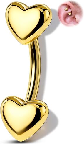 Melighting 16G Double Heart Eyebrow Piercing Jewelry 316L Surgical Steel Double-Ended Gold Rook Earring for Women 1.2 mm Daily Helix Lobe Jewellery 6 mm/8 mm in Saudi Arabia