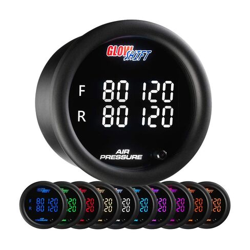 طقم قياس ضغط الهواء رباعي GlowShift 10 ألوان رقمي 200 رطل لكل بوصة مربعة - يشتمل على أجهزة استشعار إلكترونية - شاشة LED متعددة الألوان - عدسة ملونة - لتعليق الركوب الهوائي - 2-1/16 بوصة (52 مم) in Saudi Arabia