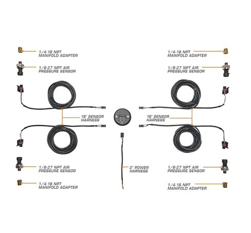 طقم قياس ضغط الهواء رباعي GlowShift 10 ألوان رقمي 200 رطل لكل بوصة مربعة - يشتمل على أجهزة استشعار إلكترونية - شاشة LED متعددة الألوان - عدسة ملونة - لتعليق الركوب الهوائي - 2-1/16 بوصة (52 مم) in Saudi Arabia