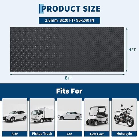 سجادة أرضية المرآب مقاس 4 × 8 أقدام، لفة مطاطية من مادة PVC بسمك 2.8 مم، حماية مقاومة للانزلاق للجراج والمستودعات وصالة الألعاب الرياضية والمقطورة واستخدام سيارات الدفع الرباعي in Kuwait