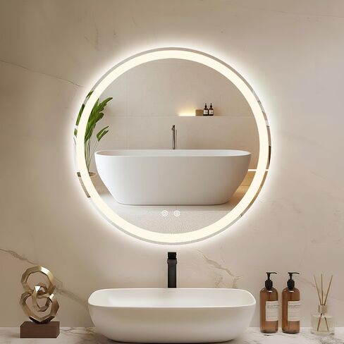 DUMOS 30 Inch Round LED Bathroom Mirror with Lights, Circle Vanity Mirror with Anti-Fog, Dimmable, 3-Color Light, Memory Function, Tempered Glass in Kuwait