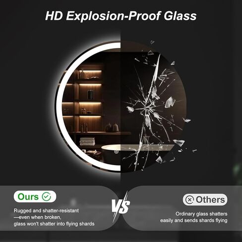DUMOS 30 Inch Round LED Bathroom Mirror with Lights, Circle Vanity Mirror with Anti-Fog, Dimmable, 3-Color Light, Memory Function, Tempered Glass in Kuwait