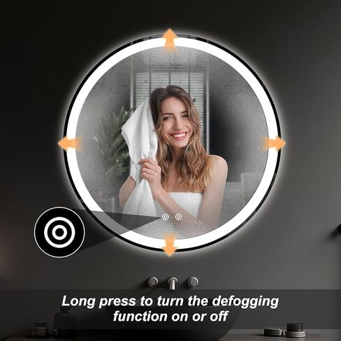 DUMOS 30 Inch Round LED Bathroom Mirror with Lights, Circle Vanity Mirror with Anti-Fog, Dimmable, 3-Color Light, Memory Function, Tempered Glass in Kuwait