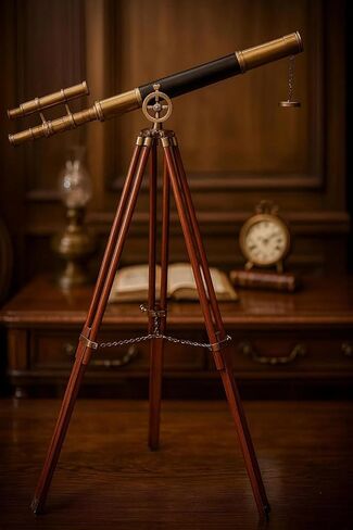 Antique Brass Refractor Telescope on Wooden Tripod, Decorative Brass & Wood Nautical Telescope. in Saudi Arabia
