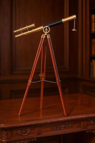 Antique Brass Refractor Telescope on Wooden Tripod, Decorative Brass & Wood Nautical Telescope. in Saudi Arabia
