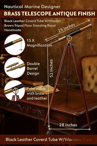 Antique Brass Refractor Telescope on Wooden Tripod, Decorative Brass & Wood Nautical Telescope. in Saudi Arabia
