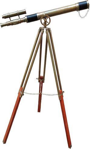 Handcrafted Antique Brass Telescope – Double Barrel Marine Navy Style with Wooden Tripod for Living Room & Office Decor in Saudi Arabia