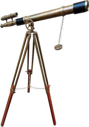 Handcrafted Antique Brass Telescope – Double Barrel Marine Navy Style with Wooden Tripod for Living Room & Office Decor in Saudi Arabia